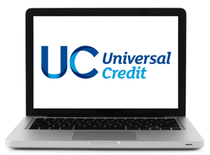 Laptop with Universal Credit logo