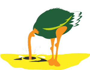 Ostrich with head in sand