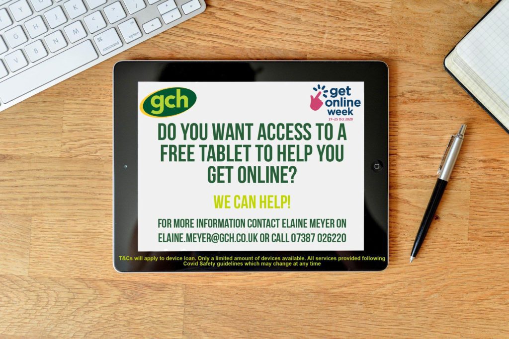 An image of a tablet advertising the new tablet loan scheme