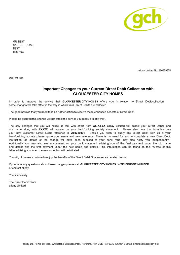 Example direct debit migration letter from allpay limited