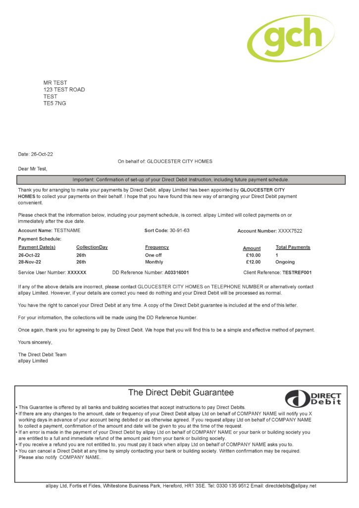 Example direct debit guarantee from allpay limited