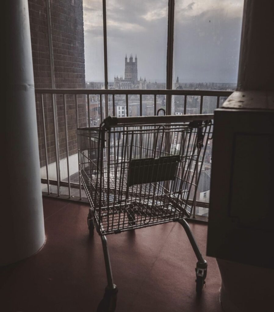 View of Gloucester skyline from a window of Clapham Court