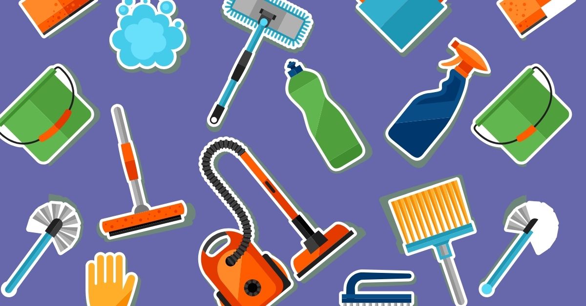 collage of cleaning equipment