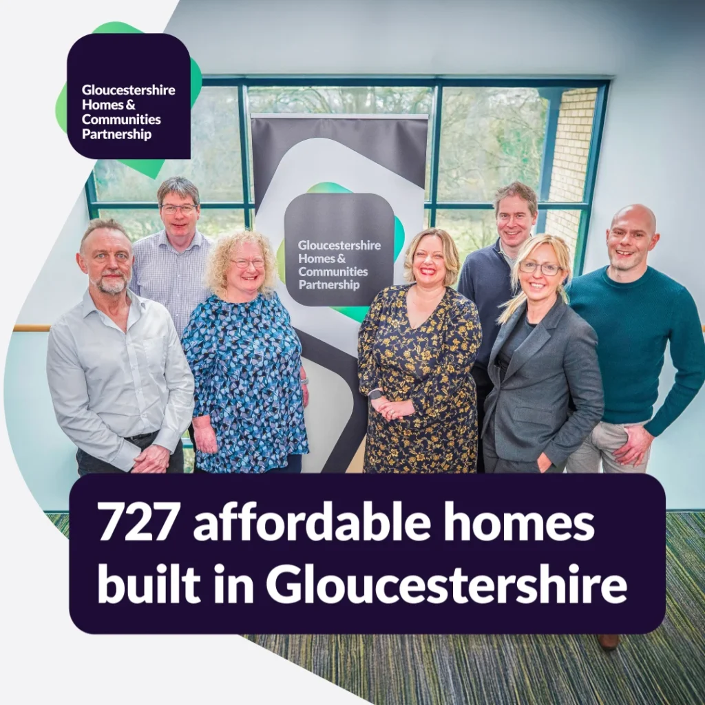 GHCP 727 affordable homes built for Gloucestrshire From left to right: Keith Gerrard, Director of Communities, Stroud District Council; Mark McEgan, Operations Director, Rooftop Housing Group; Caroline Walker, Director of Housing, Customer and Community Services, Cheltenham Borough Council Housing Services; Ruth Cooke, Chief Executive Officer, GreenSquareAccord; Robert Nettleton, Chief Executive Officer, Bromford; Hayley Selway, Chief Executive Officer, Two Rivers Housing; and Guy Stenson, Chief Executive Officer, Gloucester City Homes.