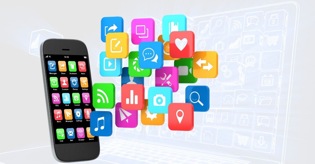 image of mobile phone with colourful apps